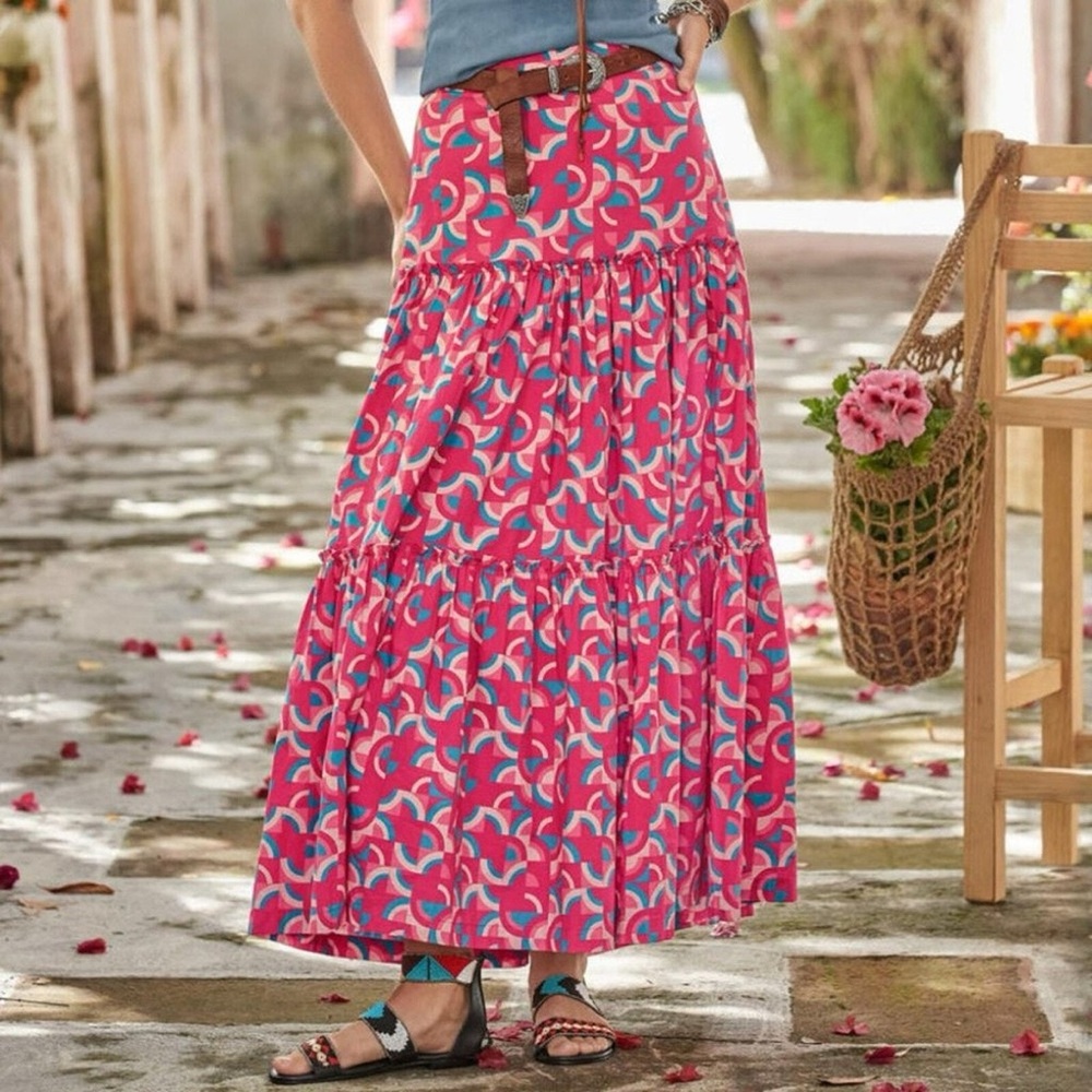 Sundance Pink Maxi Skirt Tiered Size PXS